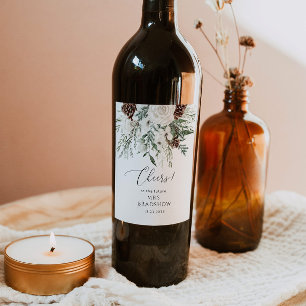 Étiquette Pour Bouteilles De Vin À feuillage persistant hiver élégante douche nupti