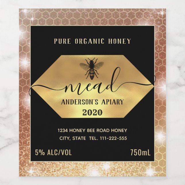 Étiquette Pour Bouteilles De Vin Abeille miel moelleuse moderne (Étiquettes simples)