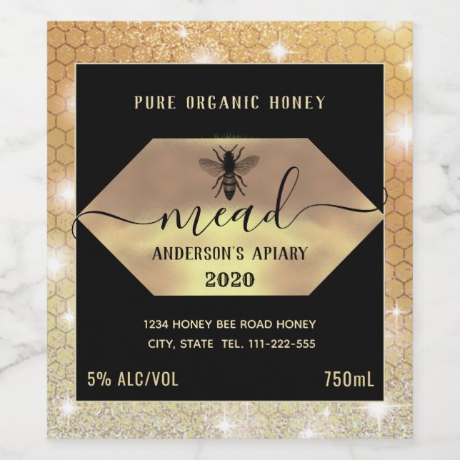 Étiquette Pour Bouteilles De Vin Abeille miel moelleuse moderne (Étiquettes simples)
