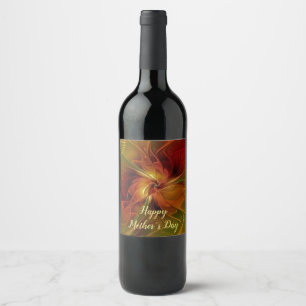 Étiquette Pour Bouteilles De Vin Abstrait Rouge Orange Brown Vert Fractal Art Flowe