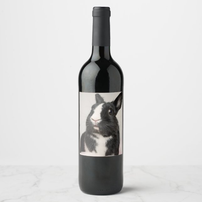 Étiquette Pour Bouteilles De Vin Adorable Lapin noir et blanc lapin (Devant)