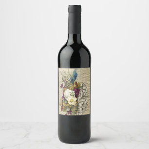 Étiquette Pour Bouteilles De Vin affiche d'anatomie du cerveau floral médical