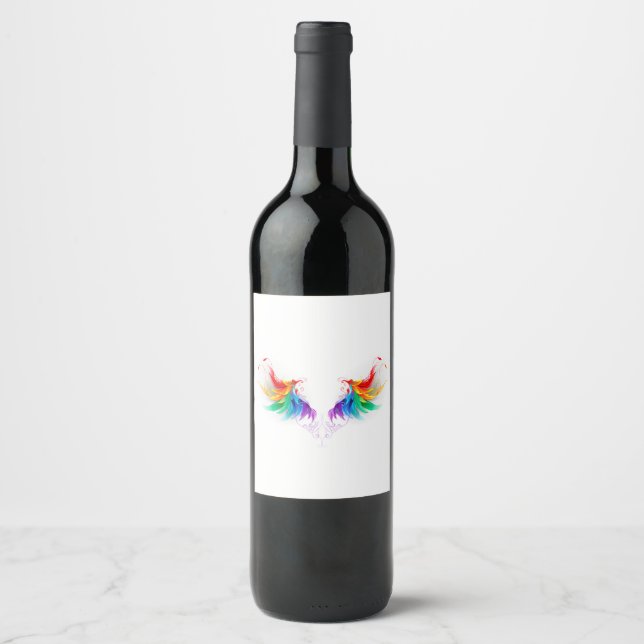 Étiquette Pour Bouteilles De Vin Ailes fluffy arc-en-ciel (Devant)