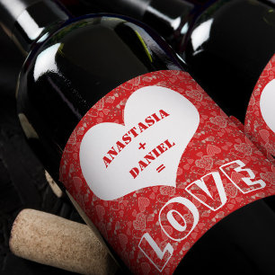 Étiquette Pour Bouteilles De Vin Ajoutez vos noms sur le motif gris et blanc rouge