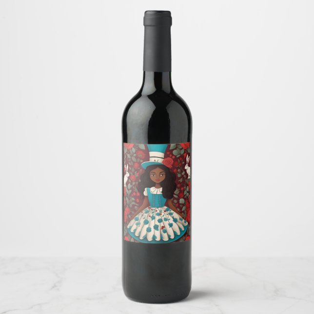 Étiquette Pour Bouteilles De Vin Alice noire au pays des merveilles (Devant)