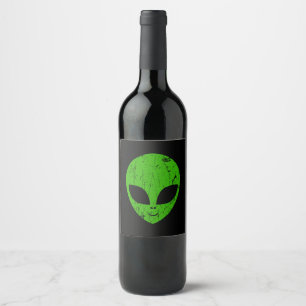 Étiquette Pour Bouteilles De Vin alien green head ufo science fiction extraterrestr