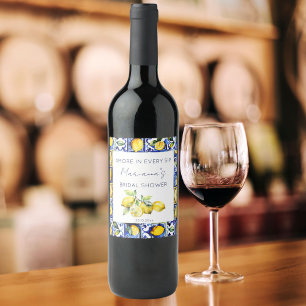Étiquette Pour Bouteilles De Vin Amalfi Positano tuiles bleues citrons douche nupti