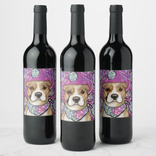 ÉTIQUETTE POUR BOUTEILLES DE VIN AMERICAN STAFFORDSHIRE TERRIER            