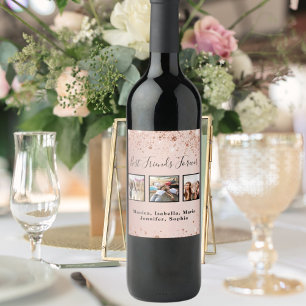 Étiquette Pour Bouteilles De Vin Amis pour toujours rose gold paillettes photo