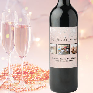 Étiquette Pour Bouteilles De Vin Amis pour toujours rose or argent photo