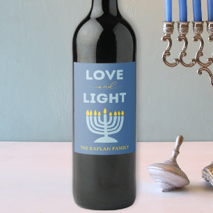 Étiquette Pour Bouteilles De Vin "Amour et Lumière" Menorah Personnalisé Hanoukka