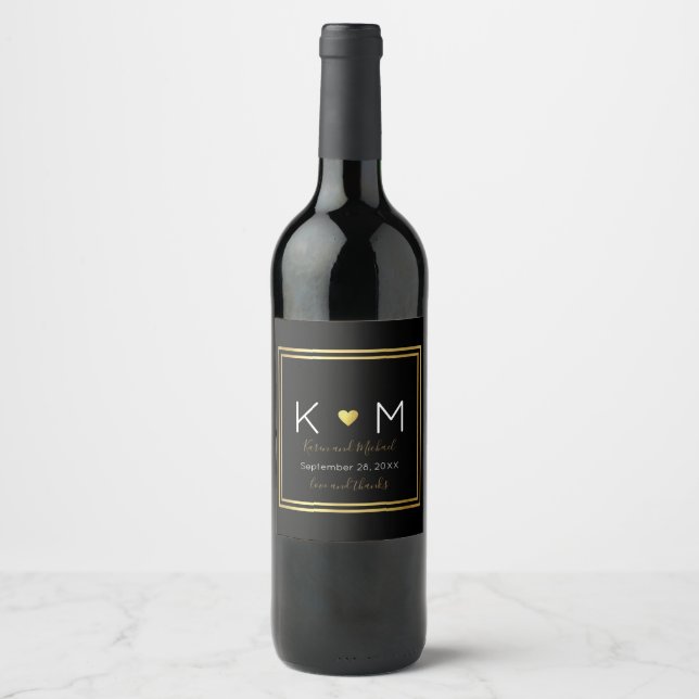 Étiquette Pour Bouteilles De Vin amour et merci mariage noir (Devant)