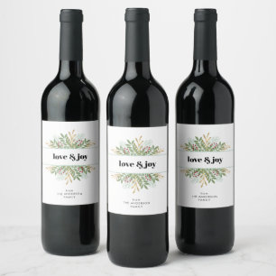 Étiquette Pour Bouteilles De Vin Amour & Joie Vacances hiver Végétation Noël