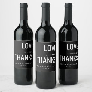Étiquette Pour Bouteilles De Vin Amour Noir Élégant Merci