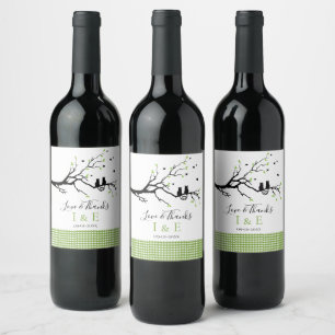 Étiquette Pour Bouteilles De Vin Amoureux Romantiques de Chats Mariage Vichy Vert C