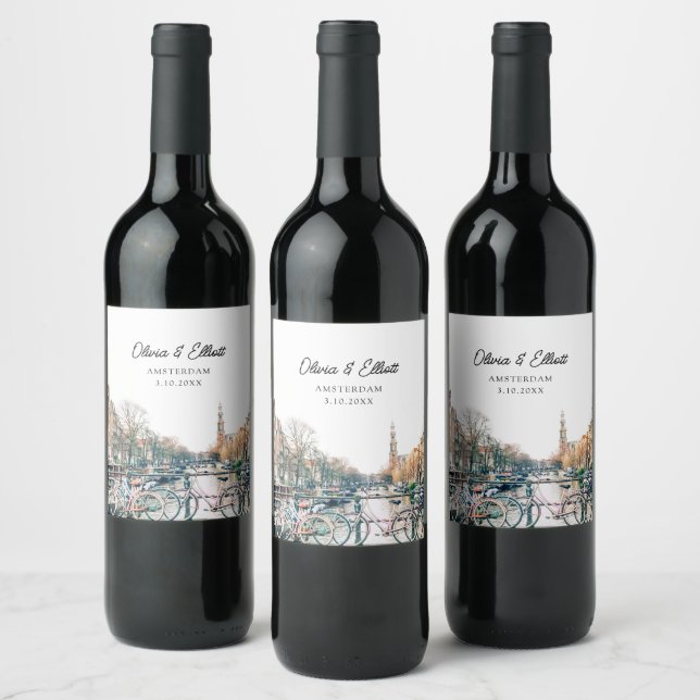 Étiquette Pour Bouteilles De Vin Amsterdam Mariage personnalisé (Bouteilles)