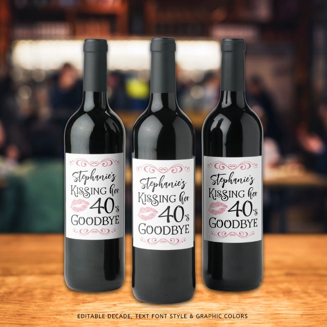 Étiquette Pour Bouteilles De Vin Amusant Anniversaire Embrasser Une Décennie Adieu  (Créateur téléchargé)