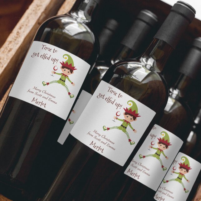 Étiquette Pour Bouteilles De Vin Amusant Elf Christmas Elfed Up Vin (Créateur téléchargé)