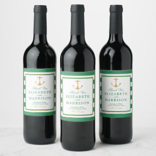 Étiquette Pour Bouteilles De Vin Ancre d'or nautique, Sea Green et Mariage d'or