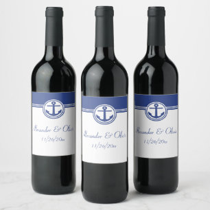 Étiquette Pour Bouteilles De Vin Ancre marine Blue Nautical