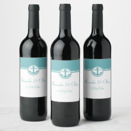 Étiquette Pour Bouteilles De Vin Ancre marine turquoise