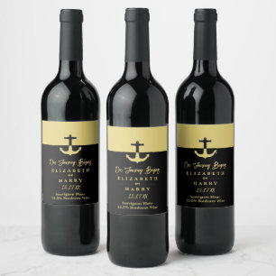 Étiquette Pour Bouteilles De Vin Ancre nautique - Black Gold - Mariage plage