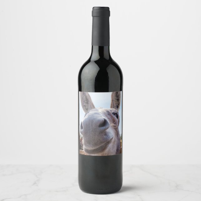 Étiquette Pour Bouteilles De Vin Âne gris souriant comique (Devant)