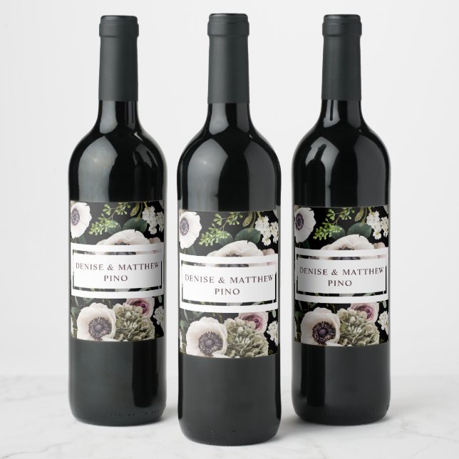 Étiquette Pour Bouteilles De Vin Anéone blanche sur Vrai Noir (Bouteilles)