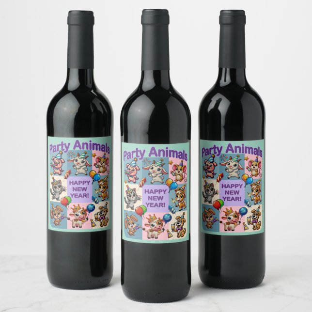 Étiquette Pour Bouteilles De Vin Animaux de fête "Bonne année" (Bouteilles)