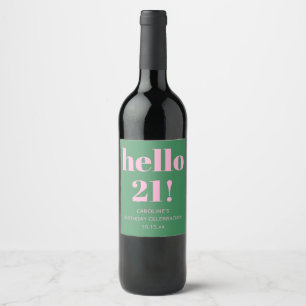 Étiquette Pour Bouteilles De Vin Anniversaire 21 ans Moderne Rétro Rose Vert Gras
