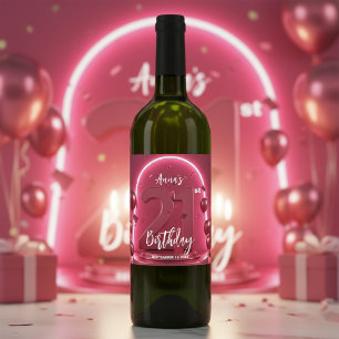 Étiquette Pour Bouteilles De Vin Anniversaire 21 Ans Stylé Chic Rose Néon Vibrant