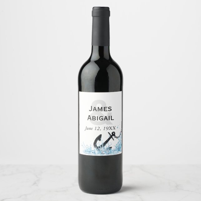 Étiquette Pour Bouteilles De Vin Anniversaire de l'eau Ancre nautique (Devant)