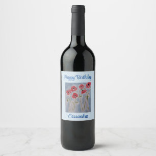Étiquette Pour Bouteilles De Vin Anniversaire des Poppies rouges sauvages
