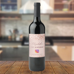 Étiquette Pour Bouteilles De Vin Anniversaire fête blush rose parties scintillant I