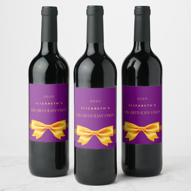 Étiquette Pour Bouteilles De Vin Anniversaire fête violet or nom arc (Bouteilles)