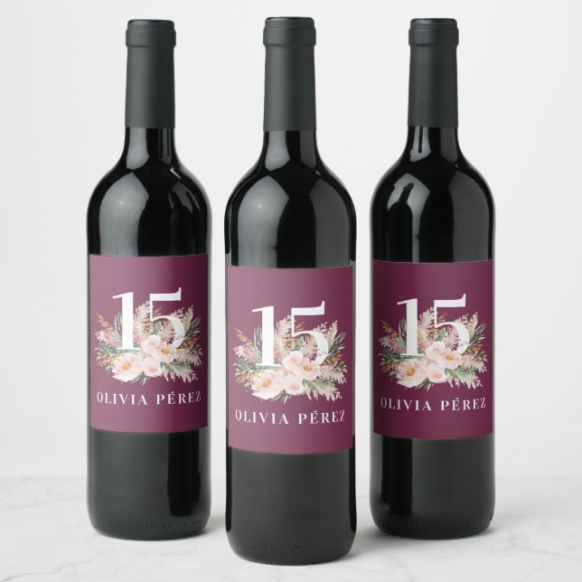 Étiquette Pour Bouteilles De Vin Anniversaire fleuri et élégant (Bouteilles)