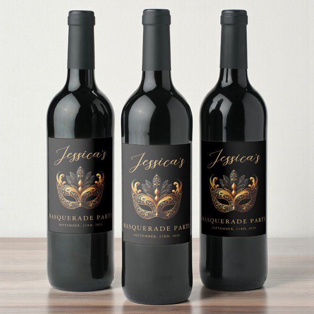 Étiquette Pour Bouteilles De Vin Anniversaire Masquerade Black Gold (Créateur téléchargé)