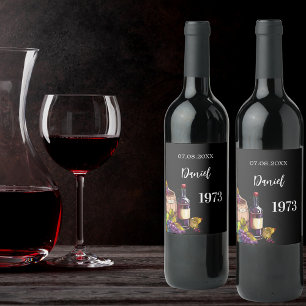 Étiquette Pour Bouteilles De Vin Anniversaire noir nom année de naissance