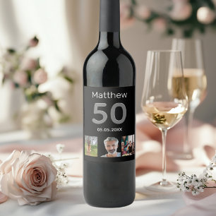 Étiquette Pour Bouteilles De Vin Anniversaire noir nom de la photo
