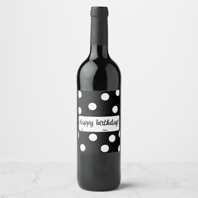 Étiquette Pour Bouteilles De Vin Anniversaire personnalisé noir et blanc (Devant)