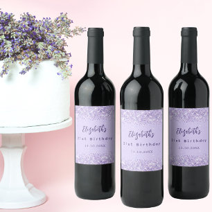 Étiquette Pour Bouteilles De Vin Anniversaire violet confetti élégante fête