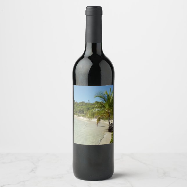 Étiquette Pour Bouteilles De Vin Antiguan Beach Beautiful Tropical Landscape (Devant)
