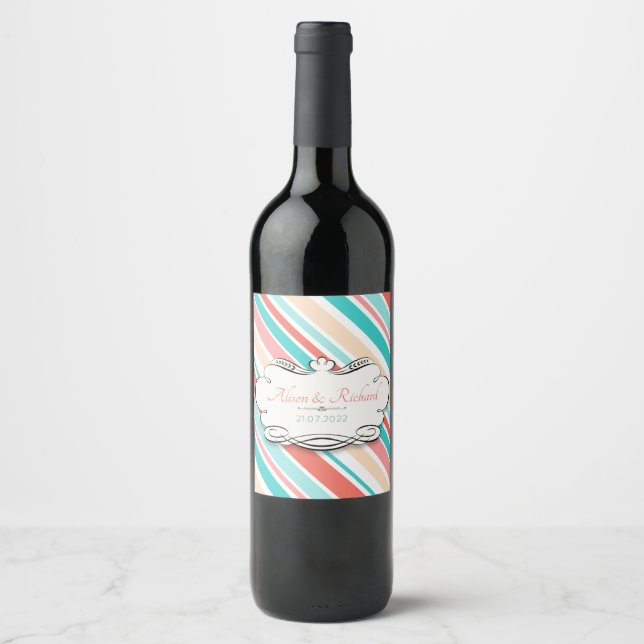 Étiquette Pour Bouteilles De Vin Aqua & Coral (Devant)