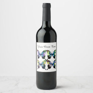 Étiquette Pour Bouteilles De Vin Aqua, Rose et Jaune - Élégants papillons