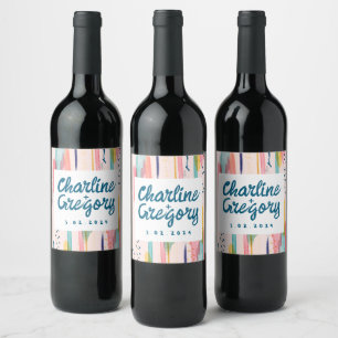 Étiquette Pour Bouteilles De Vin Aquarelle Abstraite couleur brosse pointes Mariage