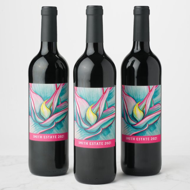 Étiquette Pour Bouteilles De Vin Aquarelle agave succulente art (Bouteilles)