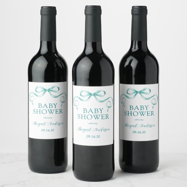 Étiquette Pour Bouteilles De Vin Aquarelle Aqua  Baby shower (Bouteilles)