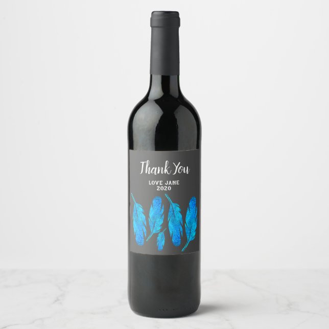 Étiquette Pour Bouteilles De Vin Aquarelle bleu (Devant)