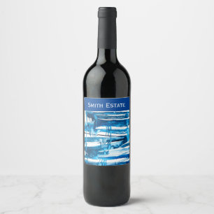 Étiquette Pour Bouteilles De Vin Aquarelle bleu art abstrait