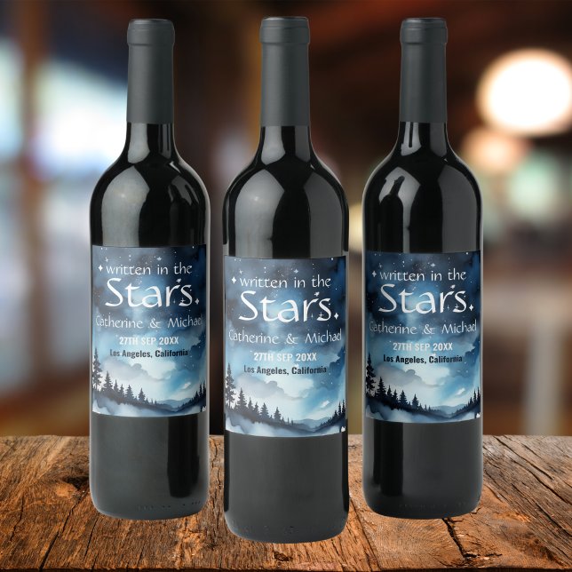 Étiquette Pour Bouteilles De Vin Aquarelle Bleu étoile Ciel Mariage céleste (Créateur téléchargé)